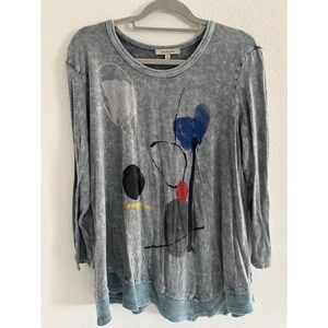 Jess & Jane Shirt Womens Large Gray‎ Abstract Artsy Colorful Fun Art Teacher